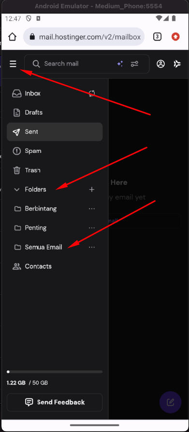Sidebar dengan folder Semua Email