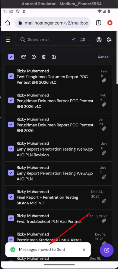 Notifikasi Messages moved to Sent